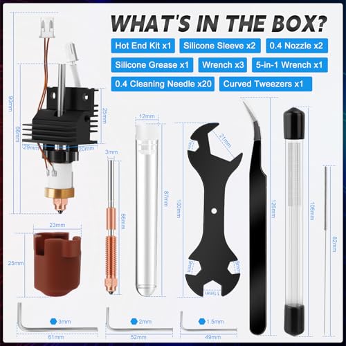 Pack of 31 K1C 3D Printer Hotend Upgrade Kit, Ceramic Heating Block and 0.4 mm Quick Change Nozzle, High Temperature Resistant with Nozzles, Cleaning Needles and Tools, Compatible with Creality K1