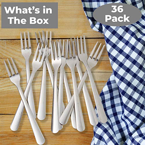 Super Durable, Elegant Mini Cocktail Forks 36 Pcs. Stainless Steel Tasting or Sampling Fork Set for Hors D'Oeuvres, Appetizers, Mussels, Crab. Small Metal Flatware Is Great for Restaurants and Events