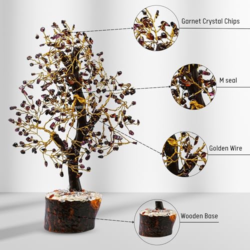 Amazing Gemstone Crystals and Healing Stones Birthday Gifts for Women - Garnet Crystal Tree of Life Home Decor Stocking Stuffers, Bookshelf, Room, Meditation Gift for Mom Dad, Unique Birthday Gifts Garnet Tree