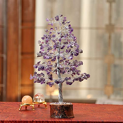 Crocon® Amethyst Healing Crystals Tree Bonsai Desk Decor for Women Purple Z Amethyst (Silver Wire)