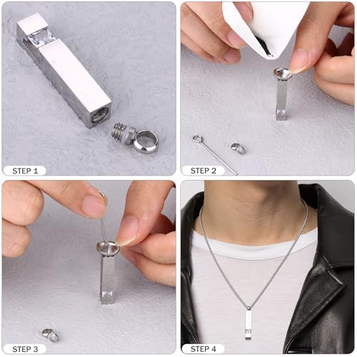 MILACOLATO 2 pcs Cremation Urn Pendant Necklace for Memorial Black+Silver Tone