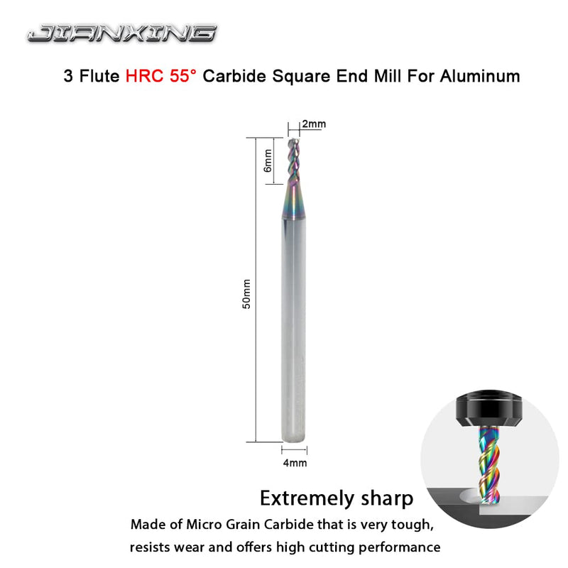[Australia - AusPower] - 2mm Carbide Square End Mill for Aluminum & Copper Applications, 3-Flute, HRC 55 Deg, DLC Coating, End Mill Bits, High Feed U-Type Design, for Roughing and Finishing (3 Pieces) 2mm (3 Pieces) 