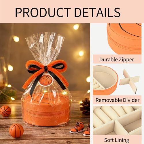 6 Packs Basketball Travel Jewelry Case Round Basketball Stuff Small Portable PU Leather Jewelry Box Organizer Storage Case for Team Athletes & Sports Enthusiasts Christmas Events & Milestones