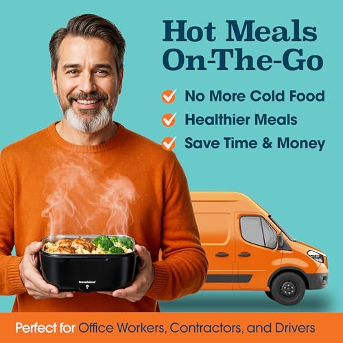 TRAVELISIMO Electric Lunch Box for Adults 100W Heated Lunch Box For Men 1.5L Stainless Steel Portable Food Warmer, 12/24/110V for Travel & Work, Loncheras Electricas Para Calentar almuerzo Black