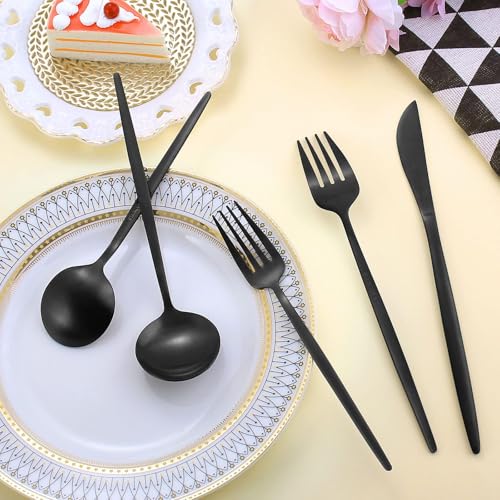 Matte Black Silverware Set,LAZAHOME Stainless Steel Flatware Set Service for 4,20-Piece Kitchen Utensil Set Include Spoons And Forks Set,Cutlery Set For Home Kitchen Restaurant Hotel,Dishwasher Safe. 20