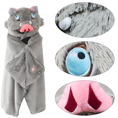 Anime Wearable Blanket Cloak Hoodie Cosplay Costume Hooded Cloaks Cape Soft Shawl Wrap Nap 58.2 x 41.3 in One Size Greyhui-a