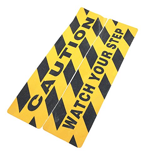4PCS(6" X 24") Caution Sign, Non-Slip Stair Warning Caution Tape Treads, Self-Adhesive Black/Yellow Safety Floor Decal,Anti Slip Tape Stickers for Workplace/Home. Safety Tape Stair Sign