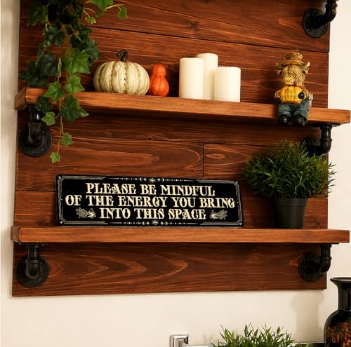 Witchy Spiritual Metal Tin Sign, Please Be Mindful of the Energy You Bring into This Space Wall Decor for Home Zen Yoga Studio Meditation Space, Celestial Gothic Gift 4x15 Inch S03