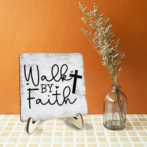 Motivational Sign Rustic Desk Decor Decorative Christian Gifts Religious Bible Verse Faith Decoration for Home Coffee Shop Office Table Shelf Tiered Tray Plaque with Wood Stand multicolour0339