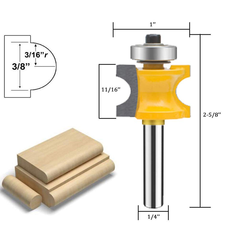 TAIWAIN 5PCS Router Bit Set Woodworking Cutter 1/4 Inch Shank, Half Round Bearing Bullnose Milling Door Cabinet Drawer Cutter Bits, Carbide Tipped Round Edge Cutting Ball Blade Radius(G1-G) G1-G