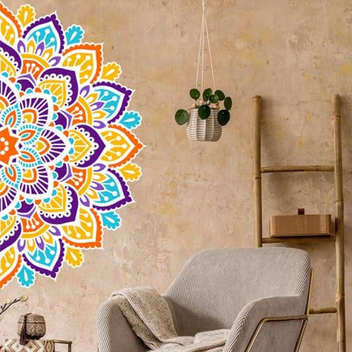 KYMY Mandala Wall Sticker, Indian Deepavali Rangoli Namaste Flower Vinyl Decals, Removable Peel & Stick Mandala Wall Clings for Diwali Festival of Lights Living Room Bedroom Sofa Art Decor
