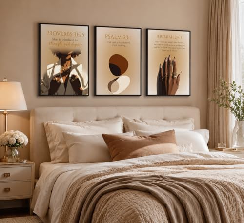 IEMIHZUM African American Girl Christian Wall Art Set of 3 16x24in Poster Scripture 24L"X16W"
