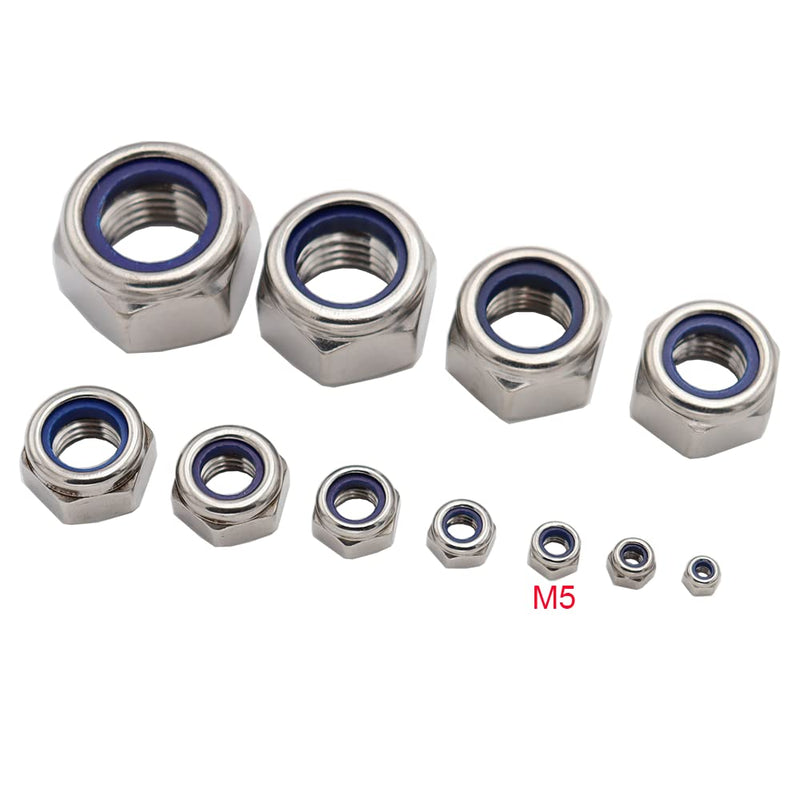 [Australia - AusPower] - M5x0.8mm Nylon Insert Hex Lock Nuts 100 Pack 304 Stainless Steel DIN985 Self-Locking Nylon Lock Nuts Plain Finish for Industrial Construction Fasteners M5x0.8mm, 100 Pack 