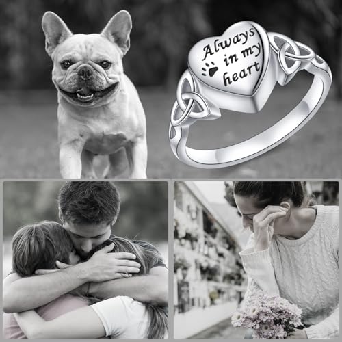 925 Sterling Silver Pet Paw/Tree of Life Heart Urn Ring for Ashes 6
