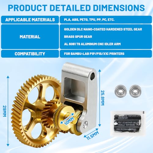 Extruder Gear for Bambulab X1C P1P P1S 3D Printer, Panda Claw for Bambu-Lab X1C P1P P1S 3D Printer, RNC Nano Coated Extruder Gear, Golden