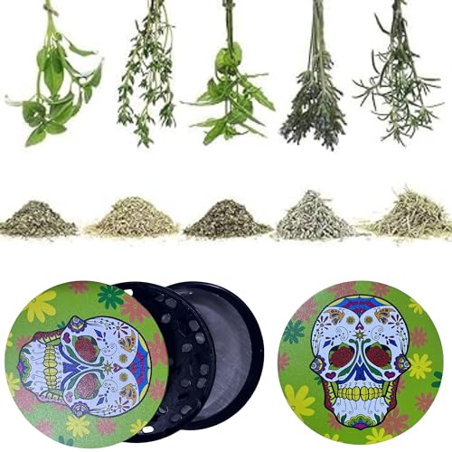 Herb Grinders, Glamified Grinder for Dry Herb Portable Zinc Alloy Metal Grinder,Multicolour,100mm x 50mm (Skull Printed) Skull Printed