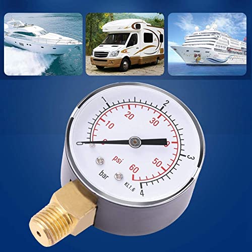 Tyenaza Pressure Gauge Water Pressure Gauge 0-4bar/0-60psi NPT Pressure Tester 1/4 Inch NPT Side Mounting Pipe Thread