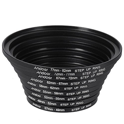 Andoer® 18pcs Step Up/Step Down Lens Filter 37 49 52 55 58 62 67 72 77 82mm Metal Adapter Ring Kit 18 pcs