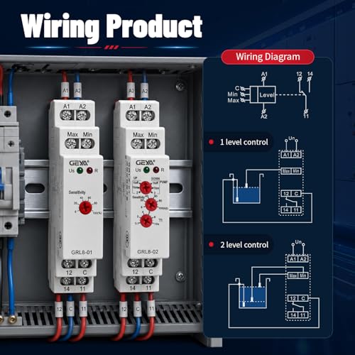 Liquid Timer Control Relay Electronic Liquid Level Controller 10A (GRL8-02+Sensor, AC/DC24V-240V) AC/DC24V~240V GRL8-02 + Sensor