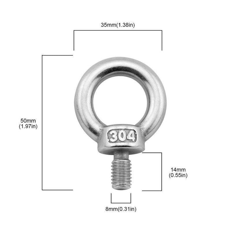 [Australia - AusPower] - Yasorn 5pcs M8/0.32" Lifting Ring Eye Bolt Stainless Steel Screw Bolt 