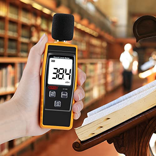 Decibel Meter, Portable dB Meter (Sound Level Meter), Digital Noise Meter, Range 30-130 dB(A) dB Meter, Noise Level Sound Monitor Tester, Yellow