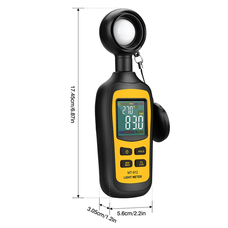 [Australia - AusPower] - Light Meter Digital Illuminance Meter Handheld Ambient Temperature Measurer, Range up to 200,000 Lux, Luxmeter with 4 Digit Color LCD Screen 
