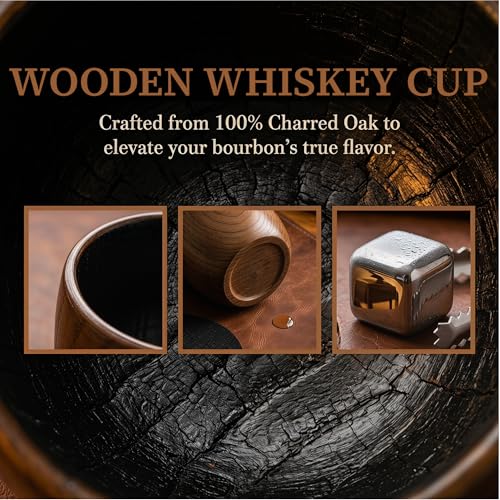 Charred Wooden Bourbon Drinking Glass, Wooden Whiskey Glasses Set of 2