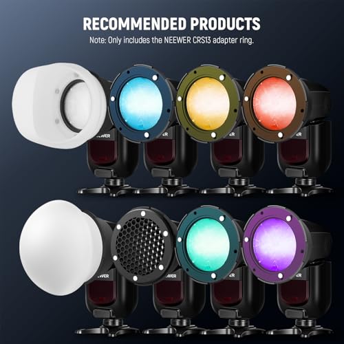 NEEWER Round Flash Magnetic Adapter Ring, Silicone Magnetic Mount Holder Light Diffuser Attachment Compatible with Godox V1/V1 PRO NEEWER Z2 Z2PRO Z2II Z3 Q120 Series Round Head Speedlight, CRS13 Round(CRS13)