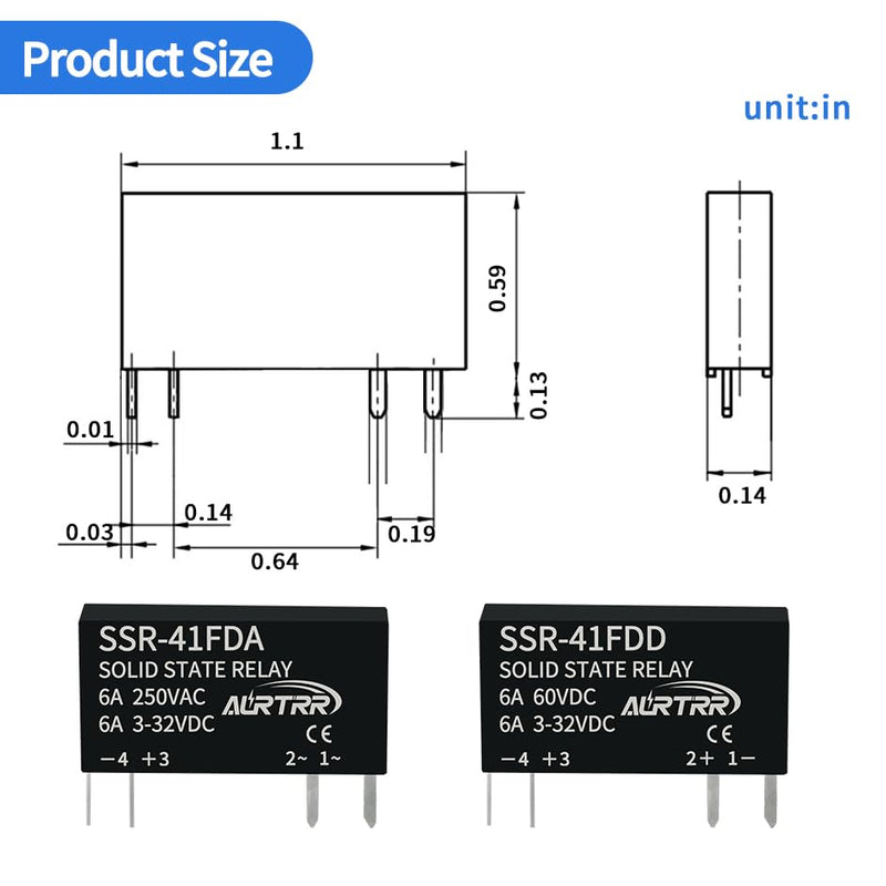 (10pcs)12V 5V 3v 3.3V Solid State Relay 41fda,Dc to Ac,Input 3-32vdc,Output 24-250VAC,0.8amp,Non-Contact,Mini,Slim,Micro for ESP32 Raspberry Pi small 10pcs DA