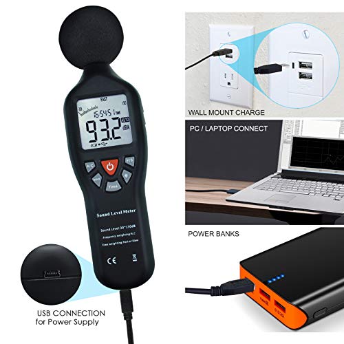 Digital Sound Level Meter with Tripod Mounting, Rear Light Display, High Accuracy Measurement, 30 dB - 130 dB, Compact Device, Noise from Industrial Machines, Environmental Measurements