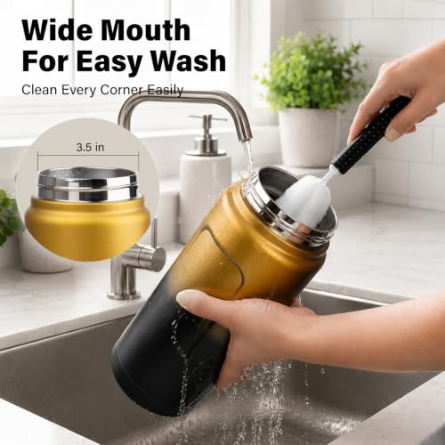 DYSANKY 64 oz Insulated Water Bottle Wide Mouth for Camping and Hiking | Thickened Stainless Steel Vacuum Large Water Jug BPA-Free, Half Gallon Luxe Gold & Black 64 Ounces