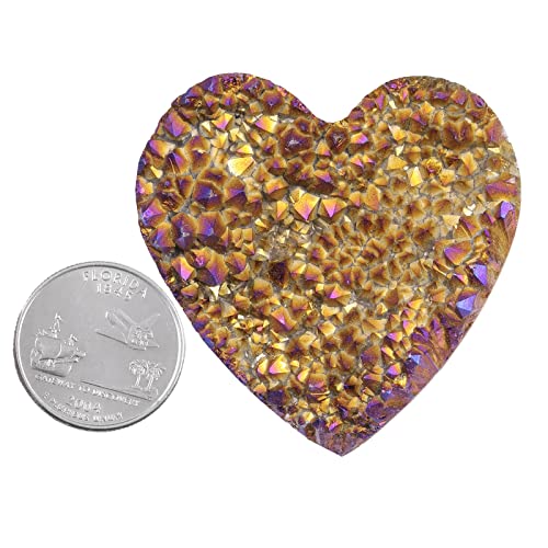 SUNYIK Heart Purple/Gold Rainbow Titanium Coated Rock Quartz Cluster Druzy