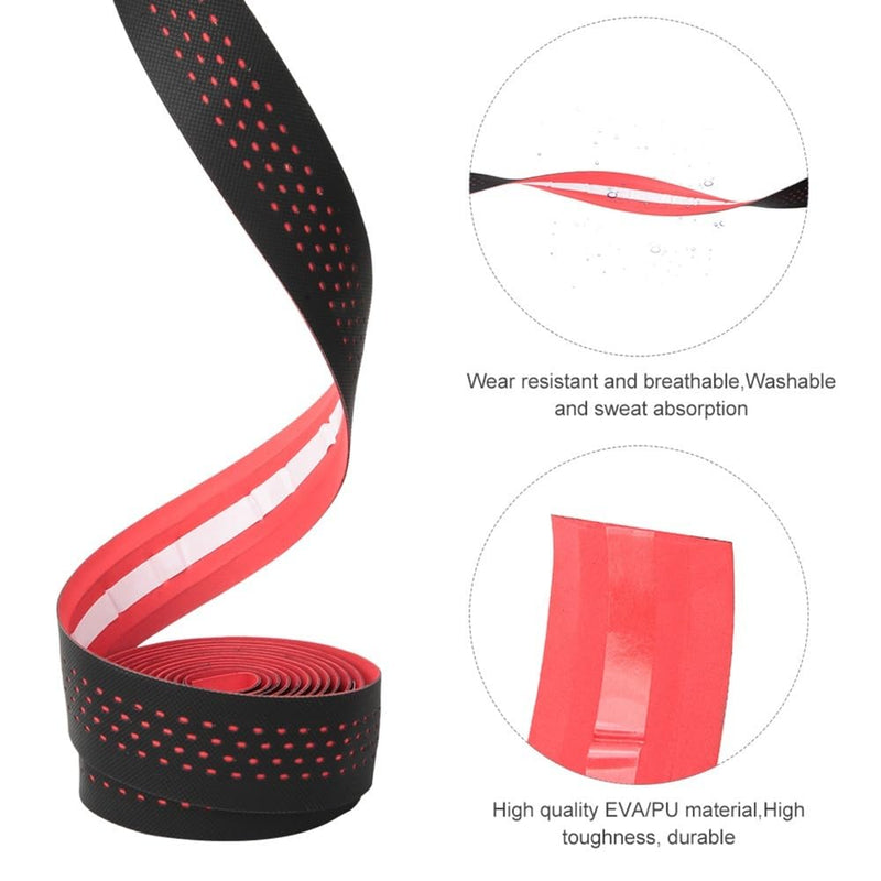 ‌2-Pack Bike Handlebar Tape - EVA PU Perforated Anti-Slip Cycling Grip Tape with End Plugs & Sealing Tapes‌ for Road/Mountain/Folding Bikes(Red) Red