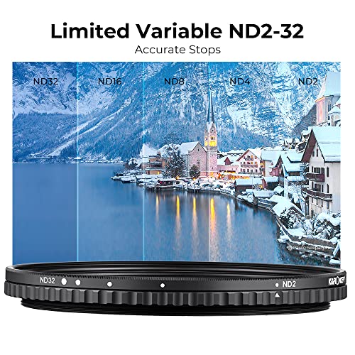 K&F Concept 62mm Variable ND Filter ND2-ND32 Camera Lens Filter (1-5 Stops) No X Cross HD Neutral Density Filter with 28 Multi-Layer Coatings Waterproof (Nano-X Series)