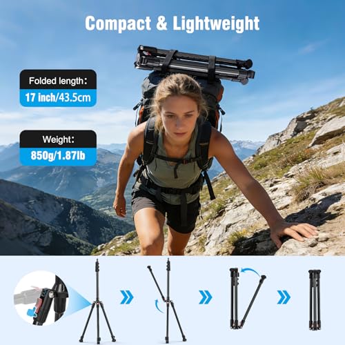 Photography Light Stand, 17.7–76.8" Adjustable Aluminum Tripod Light Stands with 1/4" Thread, Max Load 6.6lb, Foldable & Portable Mount for Ring Light, LED Panel, Studio & Outdoor Shooting