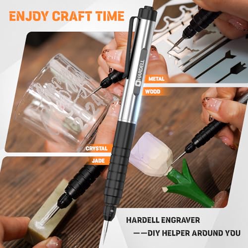 HARDELL Engraving Pen, Electric Micro Engraving Pen Tool Kit, USB Rechargeable Cordless Rotary Tools, Professional Portable DIY Engraver Machine for Metal Glass Ceramic Plastic Wood Jewelry-Black Black