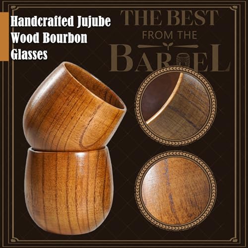 Handcrafted Wooden Bourbon Whiskey Glasses for Men, Handcrafted Oak Barrel Tumblers, Unique Whiskey Gifts for Men, Husband, or Dad – Rustic Wood Bourbon Glass Set, Christmas Gift Box