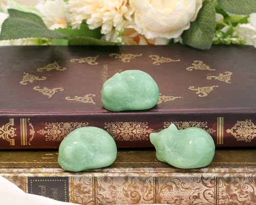 LAIDANLA Sleeping Cat Statue Green Aventurine Healing Gemstone Hand Carved Cute Kitten Statue Figurine 1.6" Decor Polished Stone Reiki Bedroom Office Desk Home Decoration Gifts F-green Aventurine