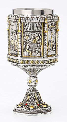 Veronese Design 7 1/8" Life of Jesus Wine Chalice with Stainless Steel Tumbler Electroplated Polyresin Sculpture Cup