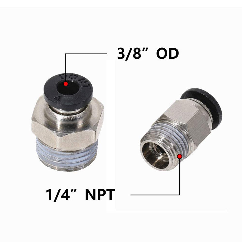 Beduan Push to Connect Fitting, 3/8" Tube OD x 1/4" NPT Thread Male Straight Pneumatic Air Fitting (Pack of 10) 3/8"OD-1/4"NPT