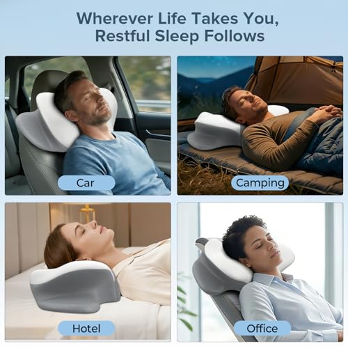 Cervical Neck Pillow for Pain Relief, Ergonomic Side Sleeper Pillow for Sleeping, Orthopedic Neck Support Contour Memory Foam Pillow for Side Back Stomach Sleepers, Ideal for Office Travel Grey&white