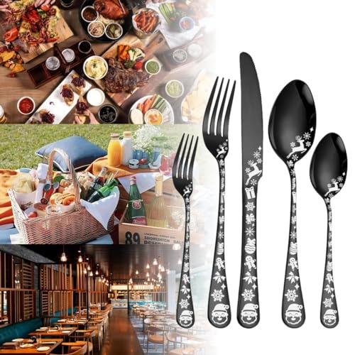 XIAOYU 40 Pieces Christmas Style Silverware Set for 8, Stainless Steel Flatware Set, Snowflakes Santa Claus Elk Pattern Design, Tableware Utensils for Kitchen Restaurant, Dishwasher Safe, Rose Gold