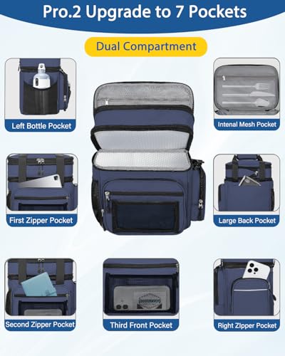 Expandable Lunch Box Men Insulated Double Deck Leakproof Cooler Bag 15-L C_Blue