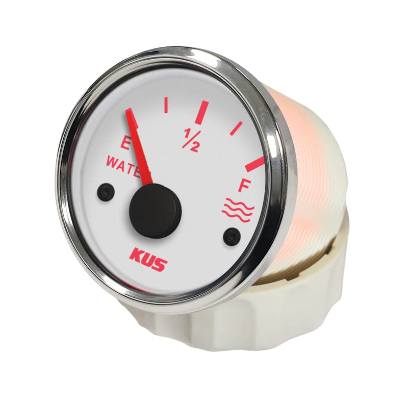 [Australia - AusPower] - Kus Water Level Gauge Meter Indicator 240-33ohm with Backlight 12V/24V 52mm(2") (White+Stainless) White+Stainless 