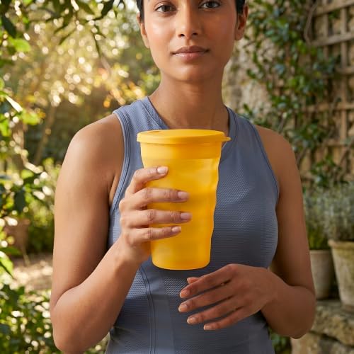 Tupperware Brand Impressions 16 oz Tumblers - Set of 4 - Dishwasher Safe & BPA Free - Mess-Free Reusable Plastic Cups with Lids