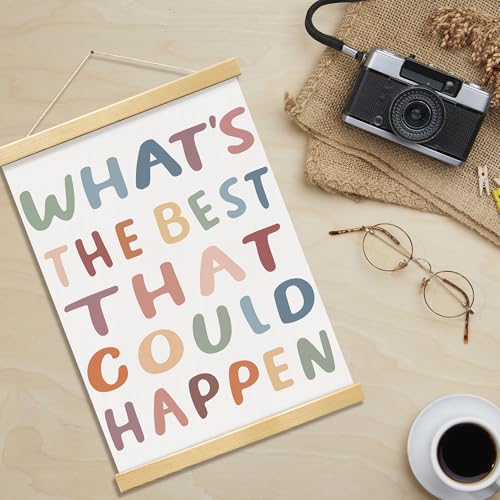 YUISLE What's the Best That Could Happen Sign Poster Framed, Boho Inspirational Motivational Wall Art Decor for Office, Bedroom, Therapy Room Classroom, 12x16 Inch-A11