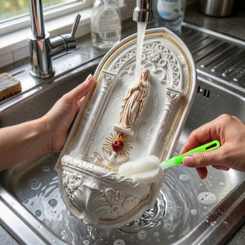 6.3” Holy Water Font - Washable Resin Holy Water Holder for Home Entrance, Handcrafted Wall Mounted Holy Water Table Font for Catholic Religious Gift