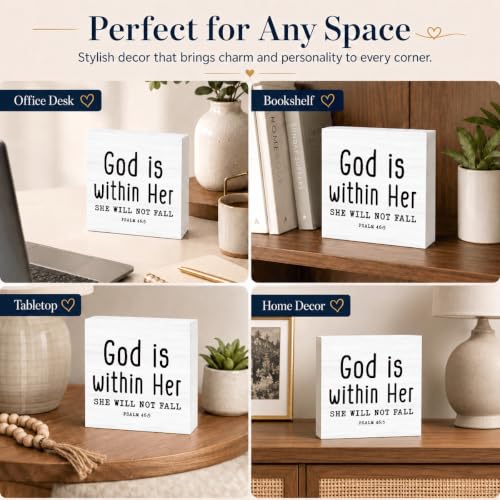 Psalm 46:5 Wood Box Sign, Christian Gift for Women and Desk Decor Style 3