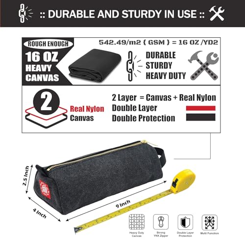 Rough Enough Waxed Canvas Small Tool Pouch Bag, Black 9 x 4 x 2.5 inch