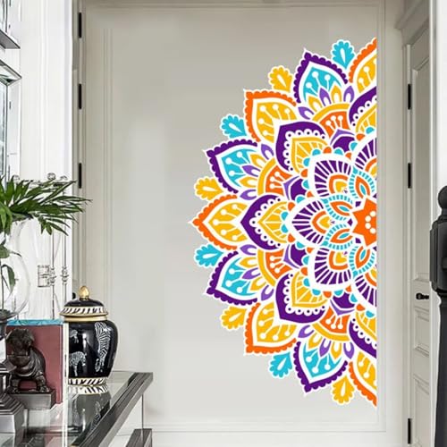 KYMY Mandala Wall Sticker, Indian Deepavali Rangoli Namaste Flower Vinyl Decals, Removable Peel & Stick Mandala Wall Clings for Diwali Festival of Lights Living Room Bedroom Sofa Art Decor